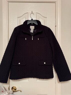 White stag  Black Quilted Zip-Front Jacket